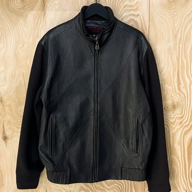 라가쉬 스티치 레더 울 집업 자켓