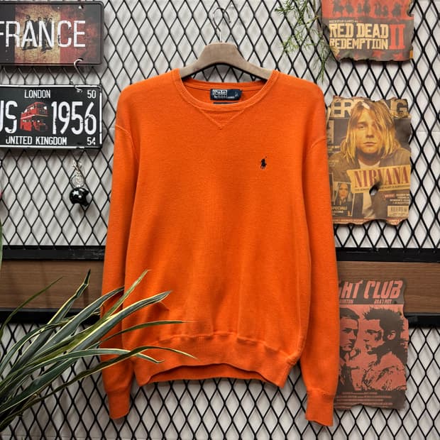폴로 랄프로렌 니트 블랙 포니 로고 포인트 오렌지