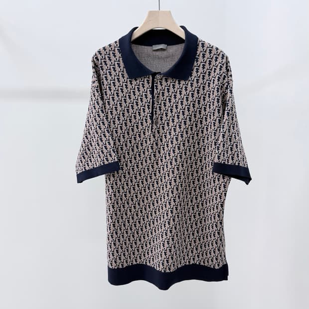 [S+급/XL] 디올 오블리크 자카드 반팔 니트 카라티