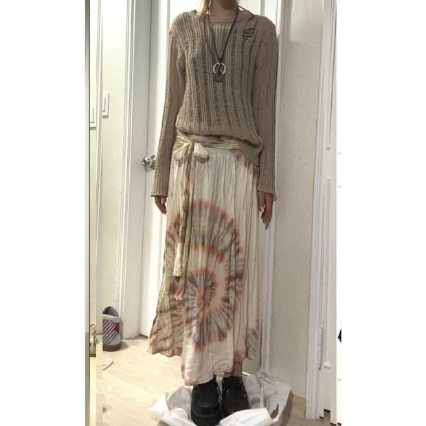 bohemian set (네트 니트/나염 롱스커트)