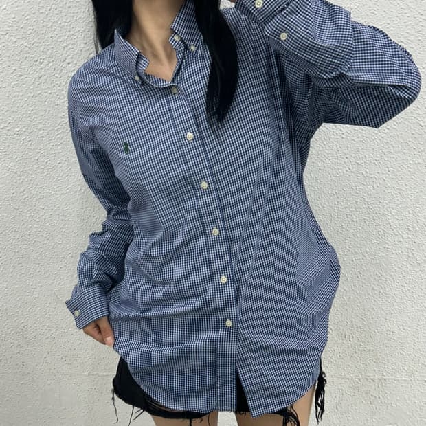 폴로 랄프로렌 그린포니 블루체크 셔츠 S