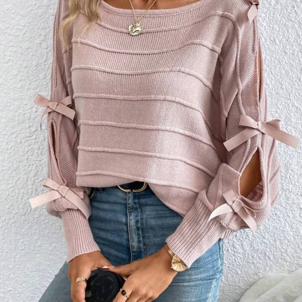 SHEIN)빈티지 핑크리본st 히메갸루 발레코어 가오리핏 긴팔니트