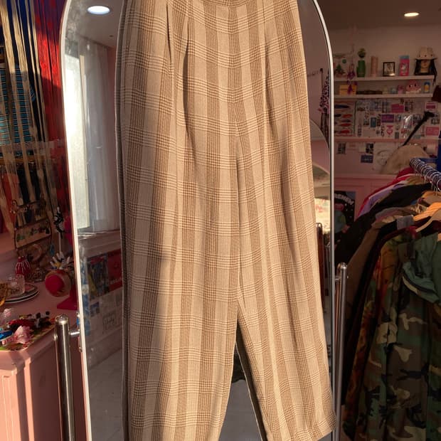 빈티지 베이지 체크 팬츠