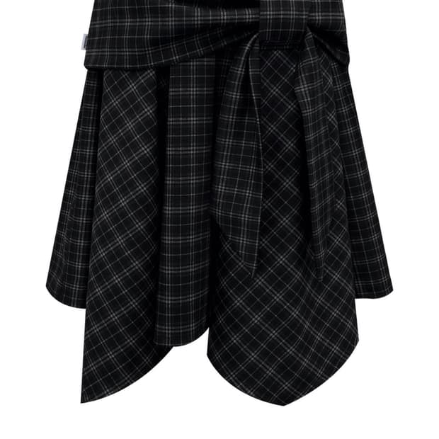 BOW UNBALANCED SKIRT (BLACK CHECK)