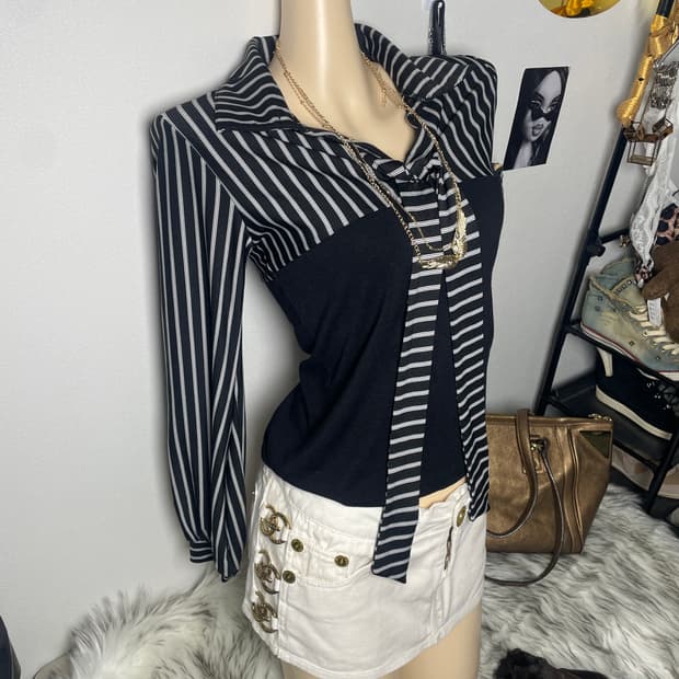 빈티지 갸루 스트라이프 탑