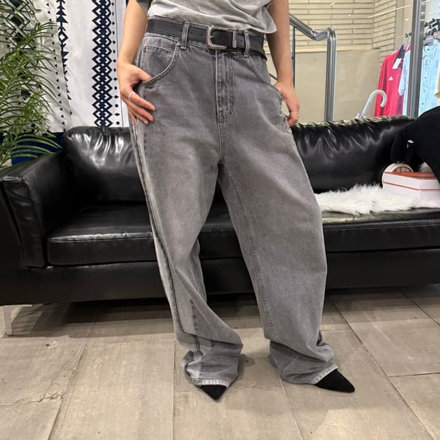 Vintage 와이드 핏 데님 팬츠 흑청