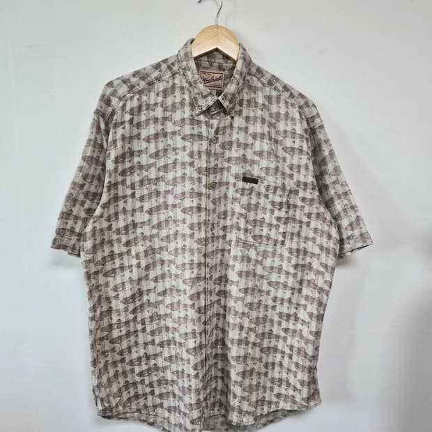 울리치WoolRich 하와이안 피쉬패턴 반팔 셔츠L - S433