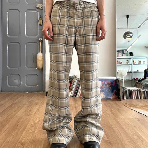 60‘s 체크 울 플레어 팬츠