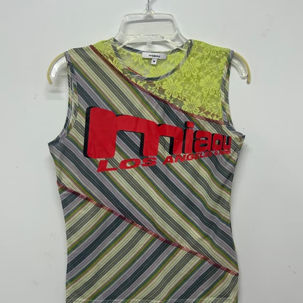 23SS miaou stripe lace trim sleeveless