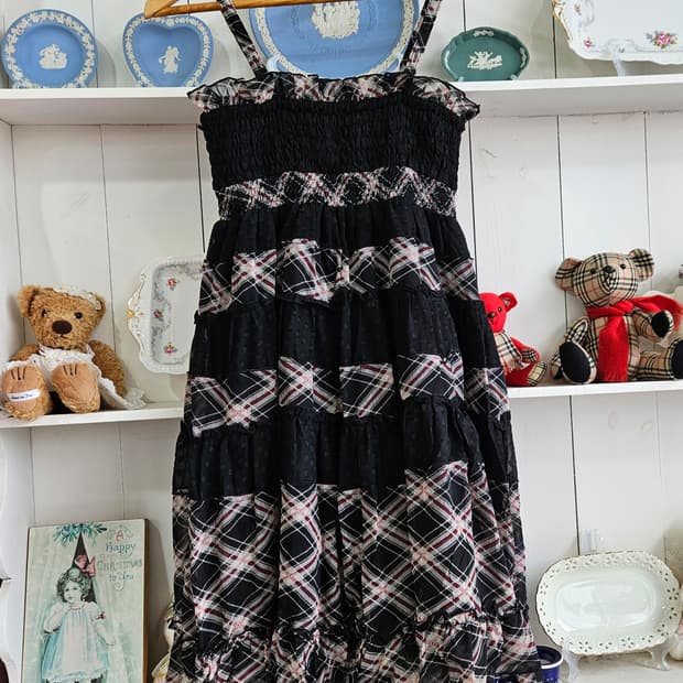 체크 캉캉 도트쉬폰 원피스