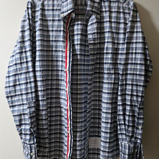 톰브라운 체크 삼선 옥스포드 셔츠