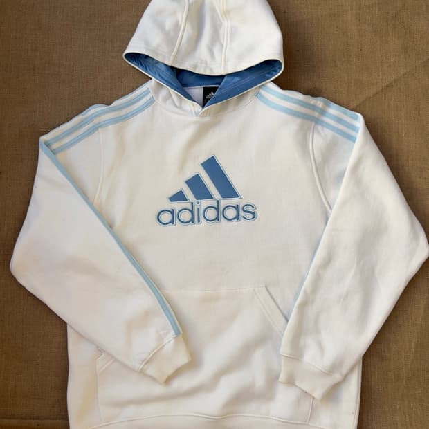 아디다스 삼선 화이트 후드티 L