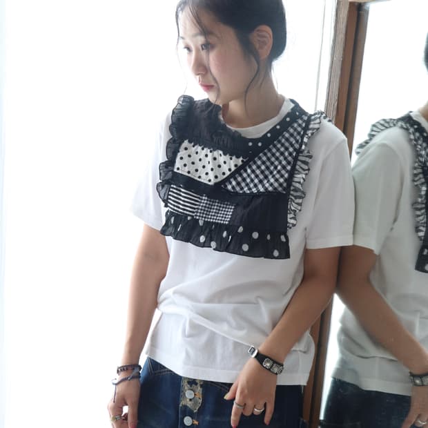 [Beams Boy] Tori-To Check Frill T-Shirt