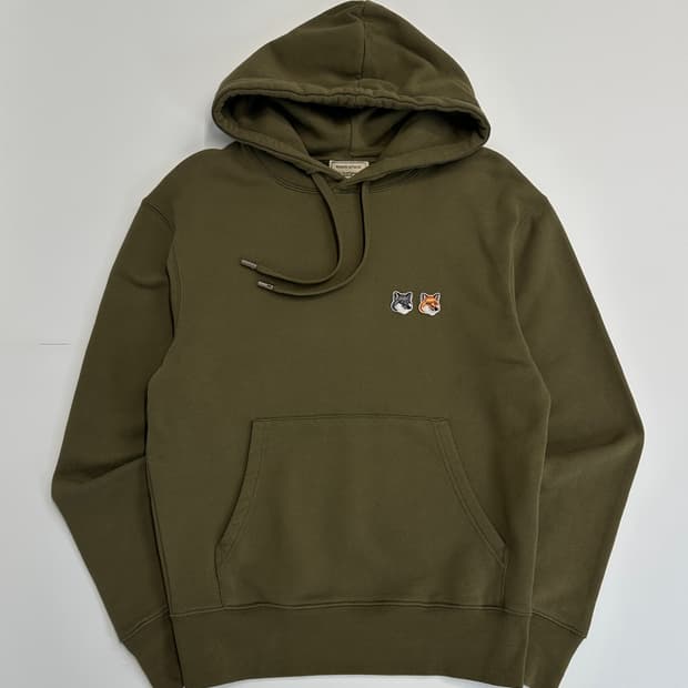 메종키츠네 더블폭스 후드 카키 s