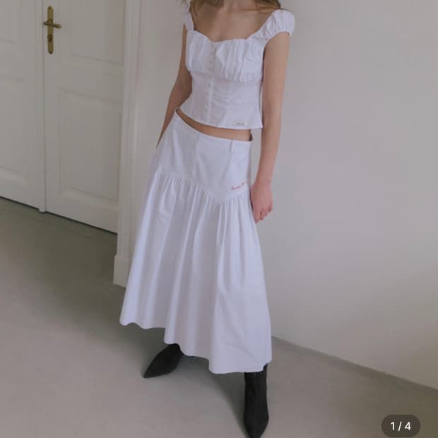 (구해요)오버듀플레어 YOKE GATHER LONG SKIRT_WHITE