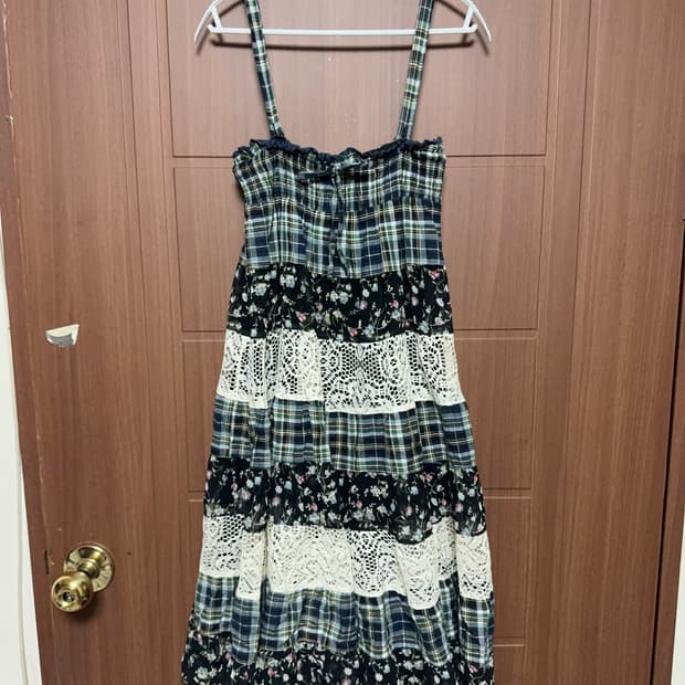 모리걸 하구미 일본 빈티지 네이비 그린 레이스 패치워크 원피스