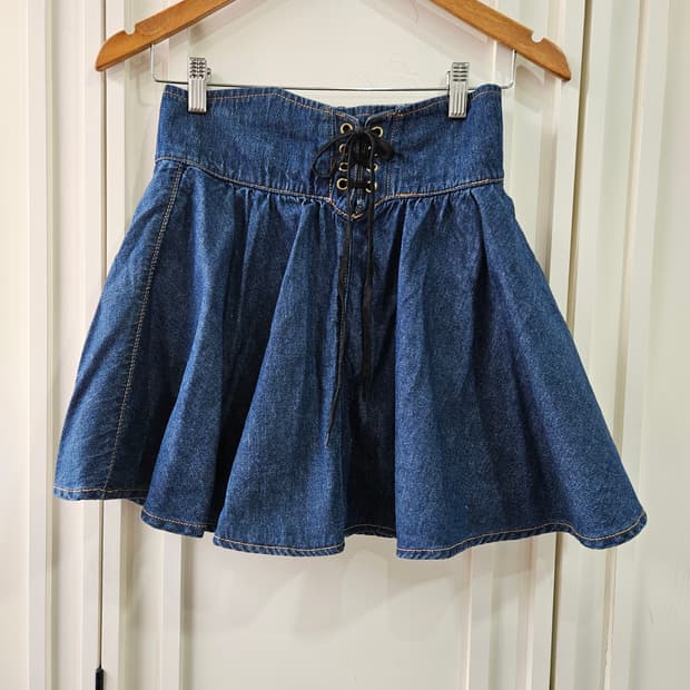 데님 코르셋 플레어 미니스커트