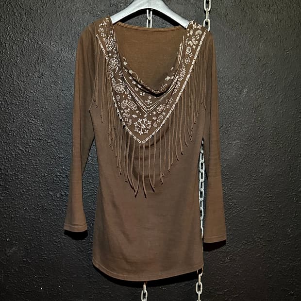 Brown Fringe Long-Sleeve