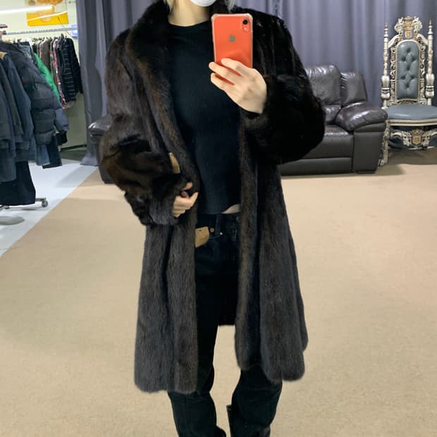 사가 로얄 밍크 롱코트 빈티지 리얼퍼자켓 다크 브라운 남녀공용