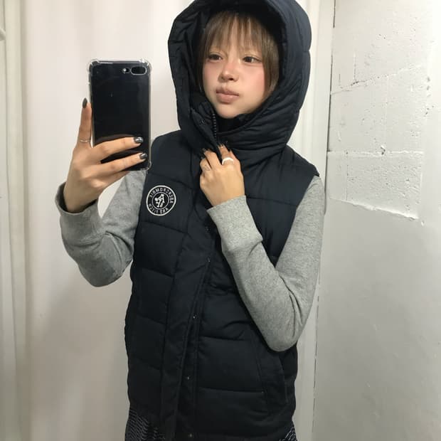 아베크롬비 네이비 후드 조끼 패딩 