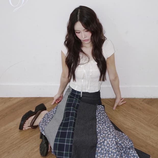 꽃 패치 자수 롱 스커트 새 것