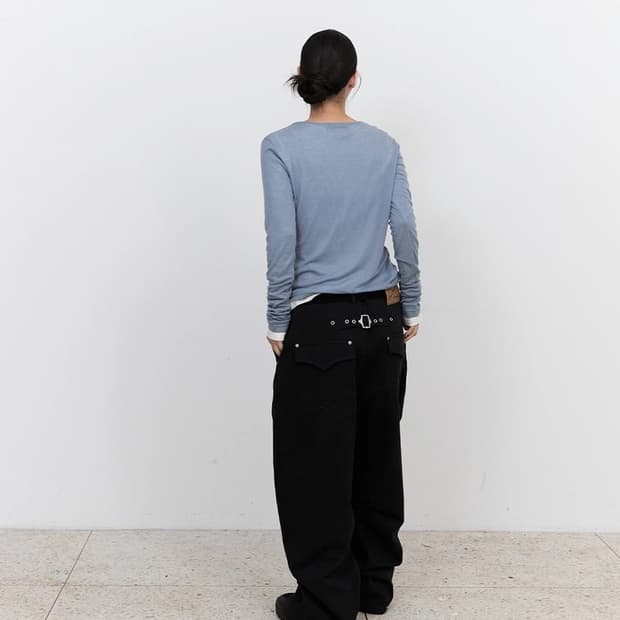 블루선플라워 와이드 신치백 팬츠 블랙 M