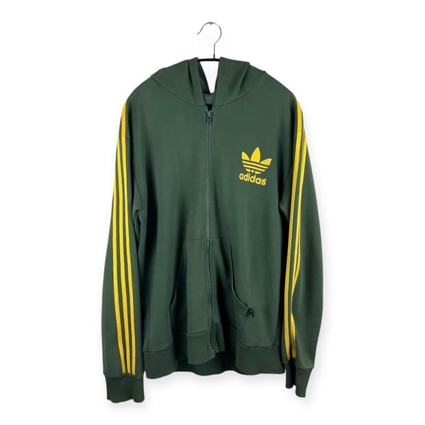 (F) 아디다스 데상트 올드스쿨 빅로고 후드집업 그린/옐로우