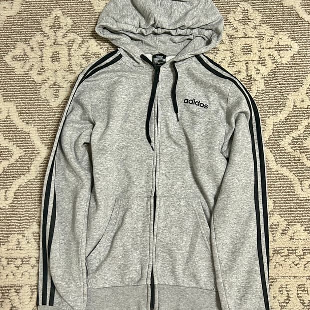 아디다스 그레이 삼선 후드집업
