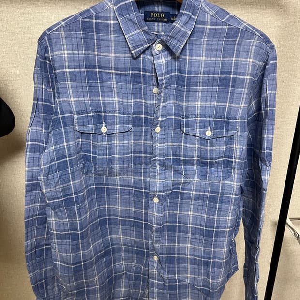 폴로 리넨 체크 셔츠 L