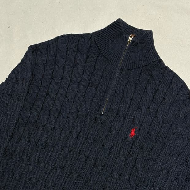 M 폴로랄프로렌 코튼 케이블 네이비 반집업 니트