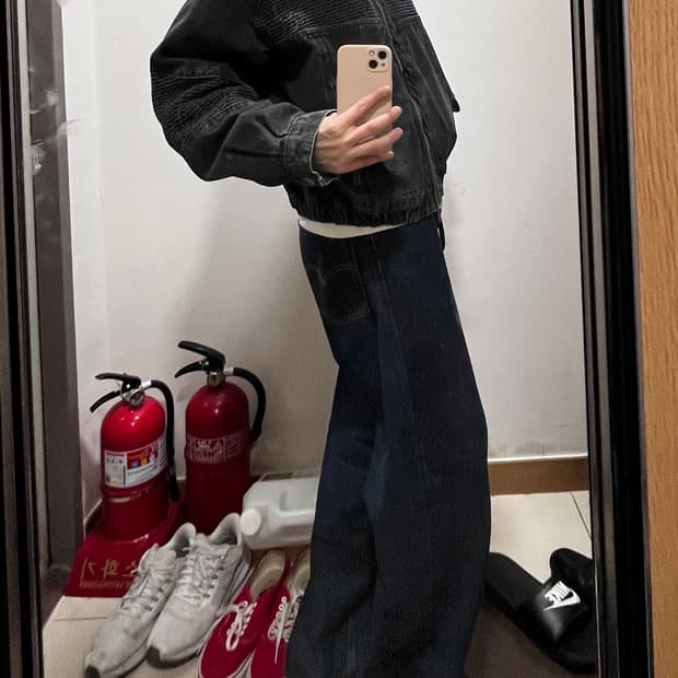 디미트리블랙 워시드 데님 바이커 자켓