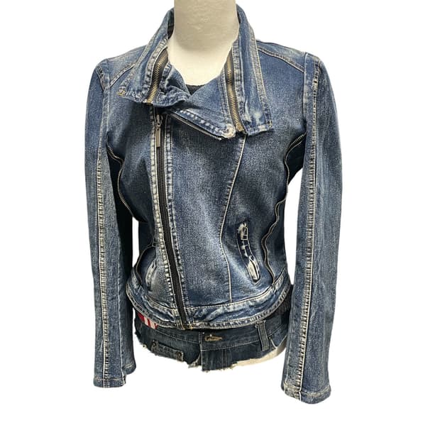 와투케 지퍼디테일 진청워싱 사선자켓