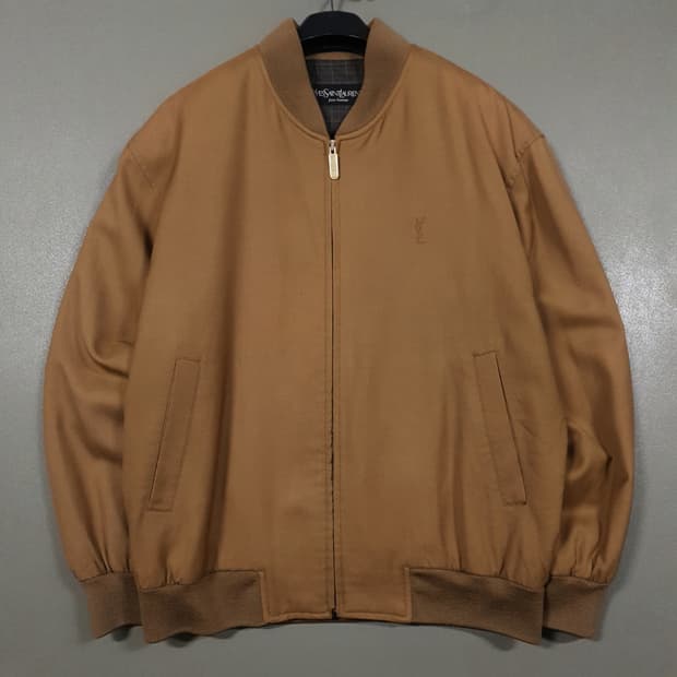 100 (L) 입생로랑 YSL 오버핏 브라운 울 블루종 봄버 자켓 카멜