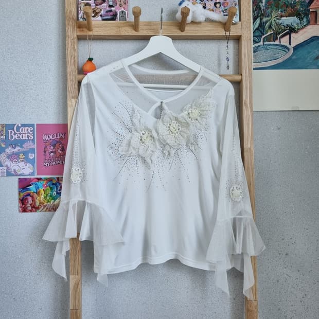 JPN Glitter Bloom Mesh Top