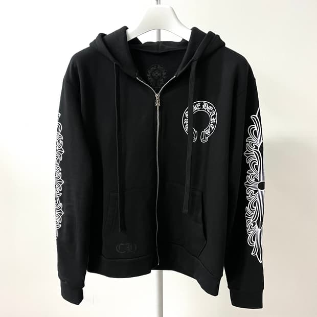 [S급/정품] 크롬하츠 홀스슈 플로랄 퍽유 로고 후드집업 블랙 s