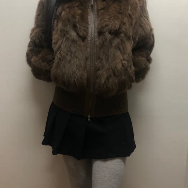 빈티지 브라운 래빗 퍼 집업