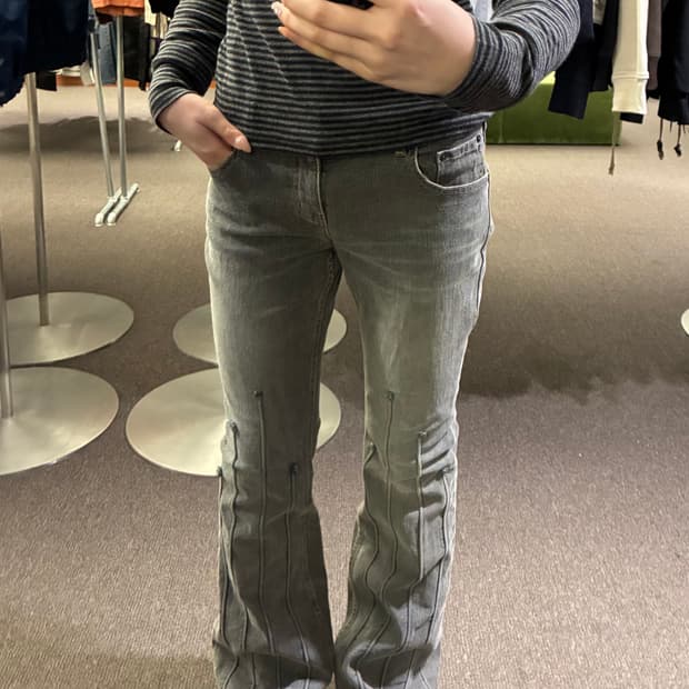 OS)Japanese vintage 여성 그레이 워싱 부츠컷 팬츠