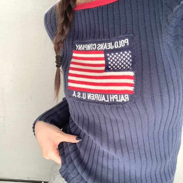 Polo 폴로 랄프로렌 진스 네이비컬러 성조기 슬리브 니트