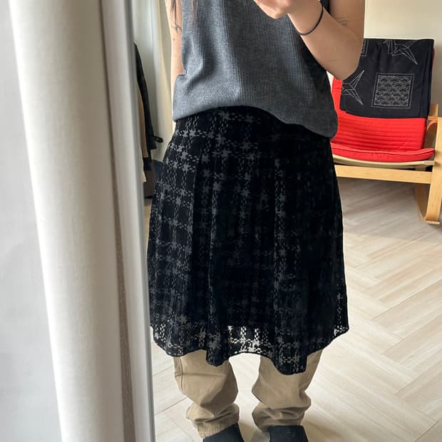 [MODIFY] velvet check skirt 