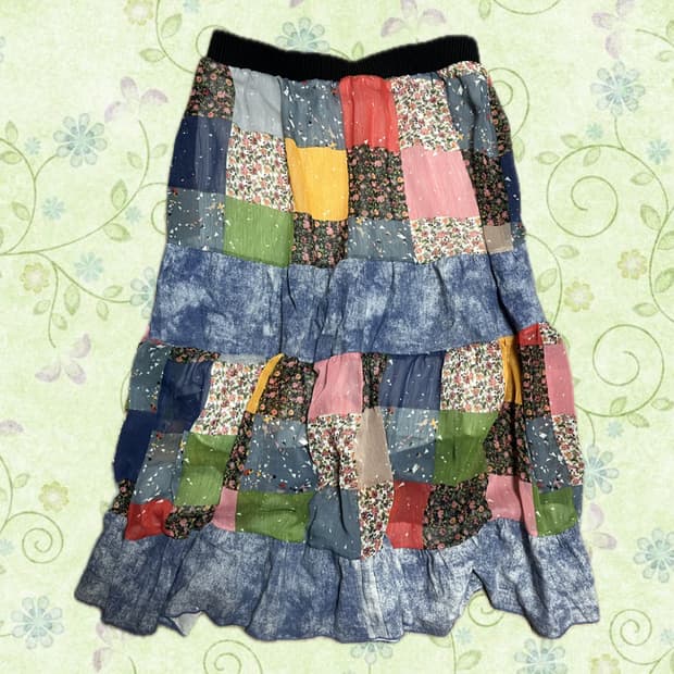 히피 패턴 패치워크 치마