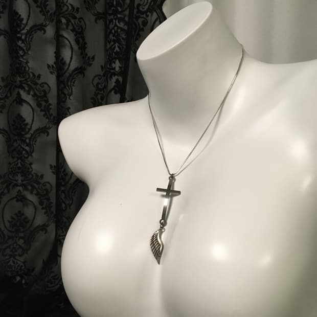 Vintage 십자가 크로스 날개 팬던트 실버 뱀줄 네크리스 목걸이
