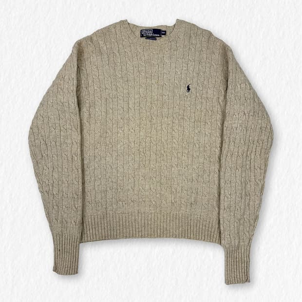 폴로 램스울 케이블 니트 베이지