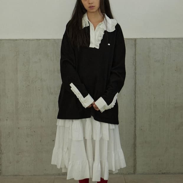 호쿠스포쿠스 Lace Collar Pique T-shirt