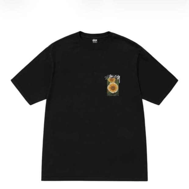 스투시 플라워 그리드 피그먼트 다이드 티셔츠 블랙