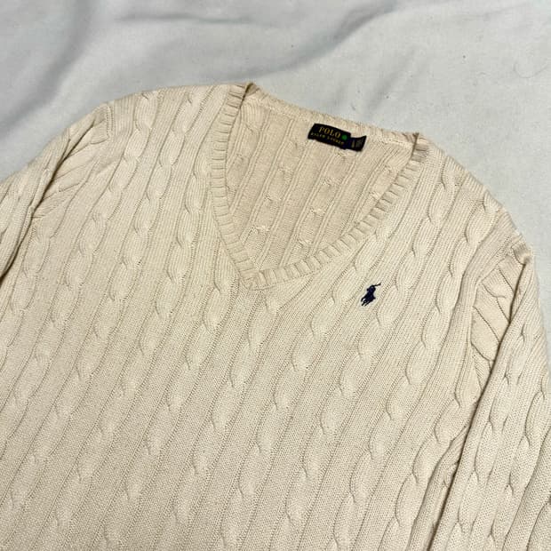 L 폴로랄프로렌 브이넥 케이블 니트