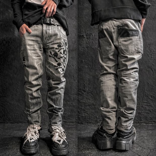 ROEN 데미지 스컬 데님팬츠