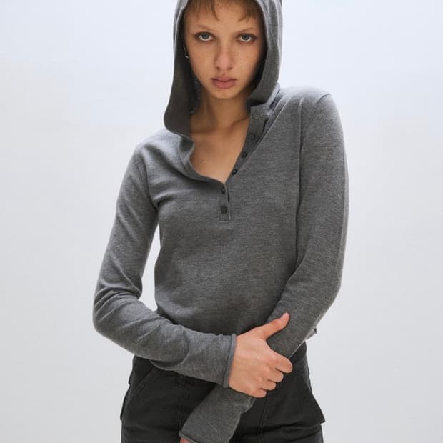 플리즈프로젝트 OPEN HOOD KNIT, HEATHER GRAY