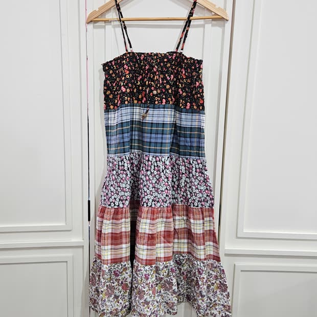 패치워크 플라워 티어드 롱원피스