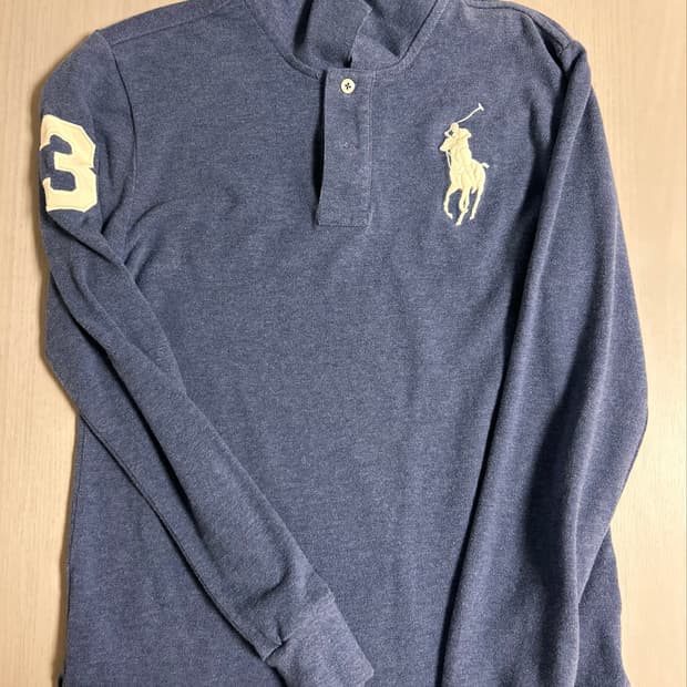 폴로 희귀 블루 슬림핏 카라티 롱슬리브