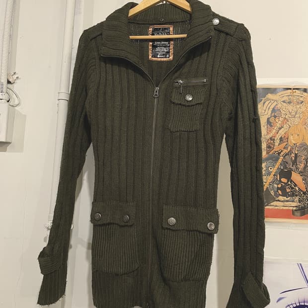 von dutch 본더치 골지 카키 니트 롱집업 y2k